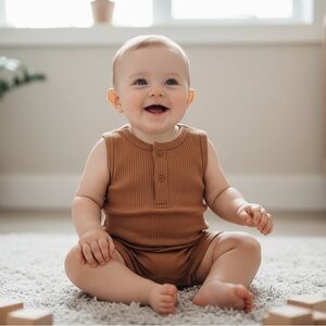 NWT SOFIA MILA Ribbed Knit Romper Brown 6/12M